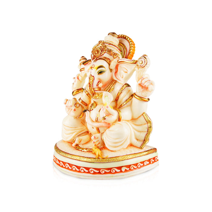 Ganesh Murti Sitting On Chowki - 9 x 8 Inches | Resin Statue/ Ganpati Murti/ Vinayaka Statue for Pooja