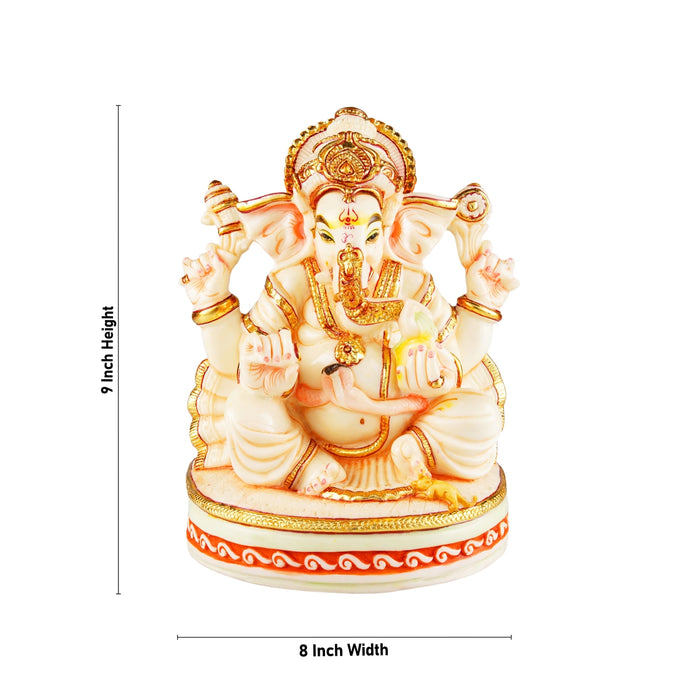 Ganesh Murti Sitting On Chowki - 9 x 8 Inches | Resin Statue/ Ganpati Murti/ Vinayaka Statue for Pooja