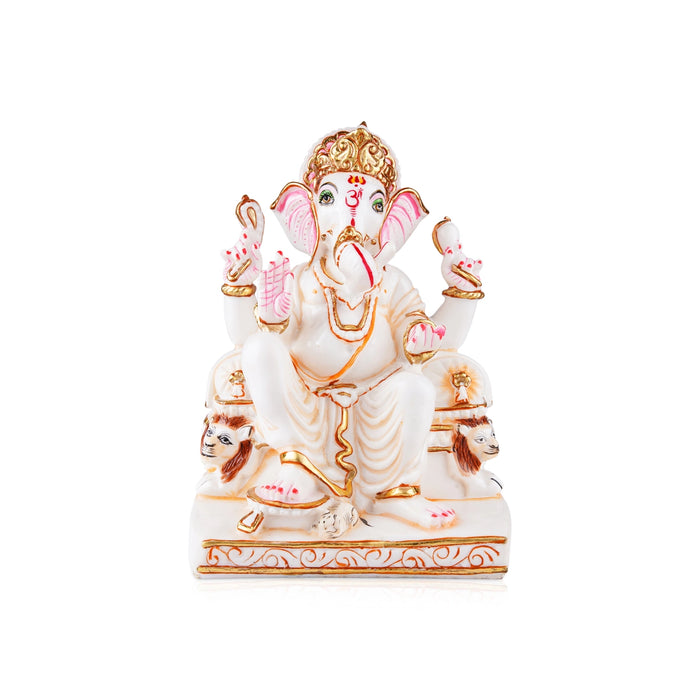 Ganesh Murti Sitting On Simhasan - 11 x 8.5 Inches | Resin Statue/ Painted Ganpati Murti/ Vinayaka Statue for Pooja