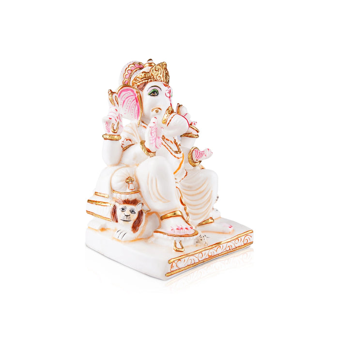 Ganesh Murti Sitting On Simhasan - 11 x 8.5 Inches | Resin Statue/ Painted Ganpati Murti/ Vinayaka Statue for Pooja