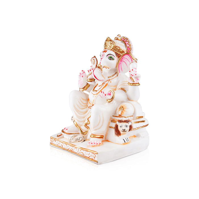 Ganesh Murti Sitting On Simhasan - 11 x 8.5 Inches | Resin Statue/ Painted Ganpati Murti/ Vinayaka Statue for Pooja