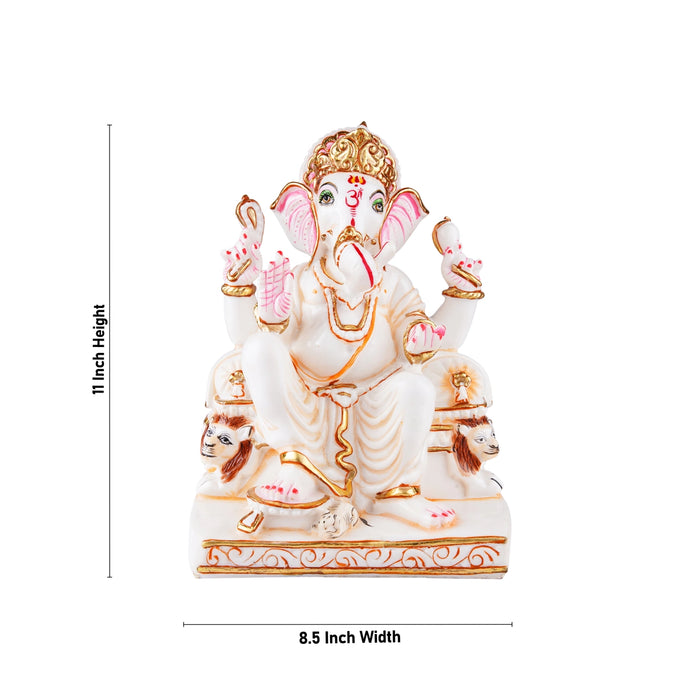 Ganesh Murti Sitting On Simhasan - 11 x 8.5 Inches | Resin Statue/ Painted Ganpati Murti/ Vinayaka Statue for Pooja