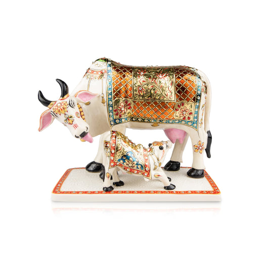 Cow And Calf Statue - 10.5 x 12 Inches | Resin Statue/ Painted Cow And Calf Idol for Home Decor - Table Stand Accessories