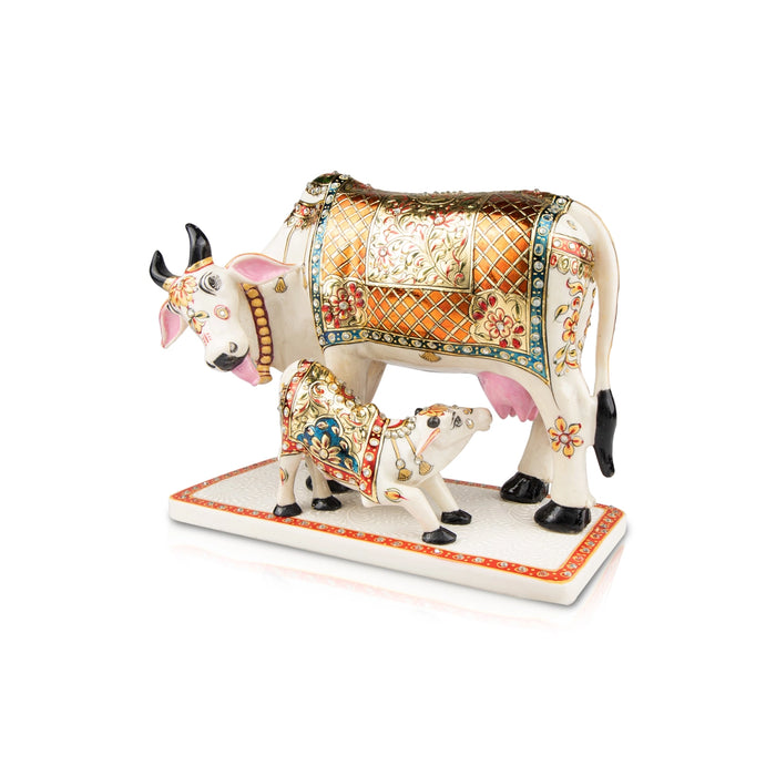 Cow And Calf Statue - 10.5 x 12 Inches | Resin Statue/ Painted Cow And Calf Idol for Home Decor - Table Stand Accessories