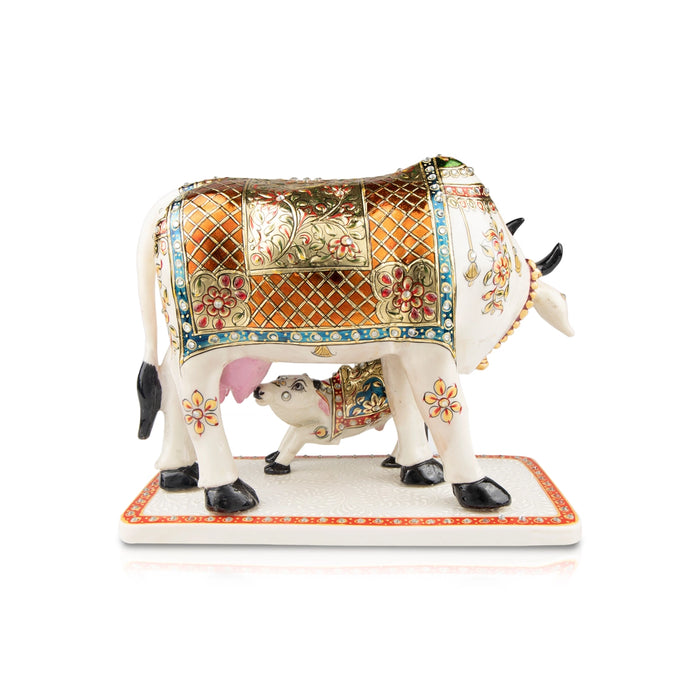 Cow And Calf Statue - 10.5 x 12 Inches | Resin Statue/ Painted Cow And Calf Idol for Home Decor - Table Stand Accessories