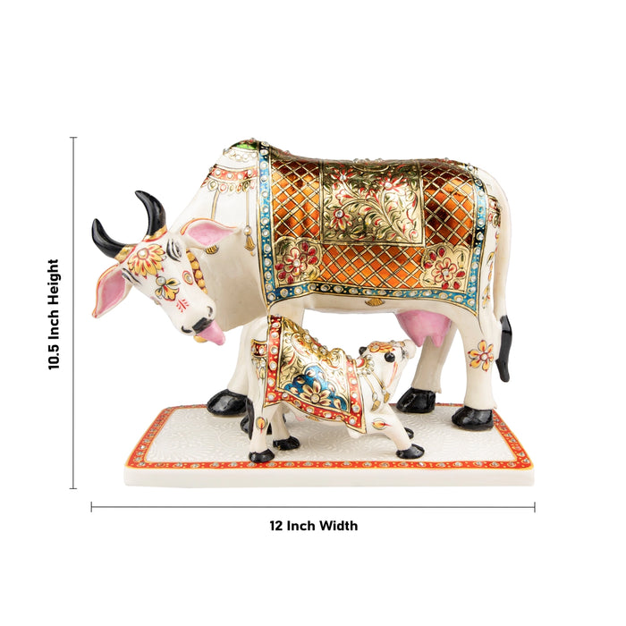 Cow And Calf Statue - 10.5 x 12 Inches | Resin Statue/ Painted Cow And Calf Idol for Home Decor - Table Stand Accessories