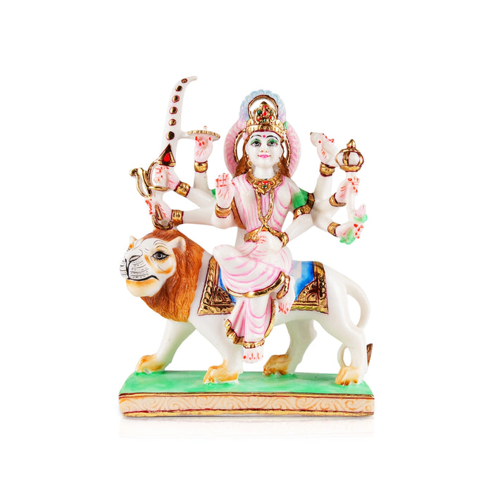 Durga Murti Sitting On Lion - 11.5 x 8.5 Inches | Resin Statue/ Painted Durga Idol/ Durga Statue for Pooja - Fibre Murties