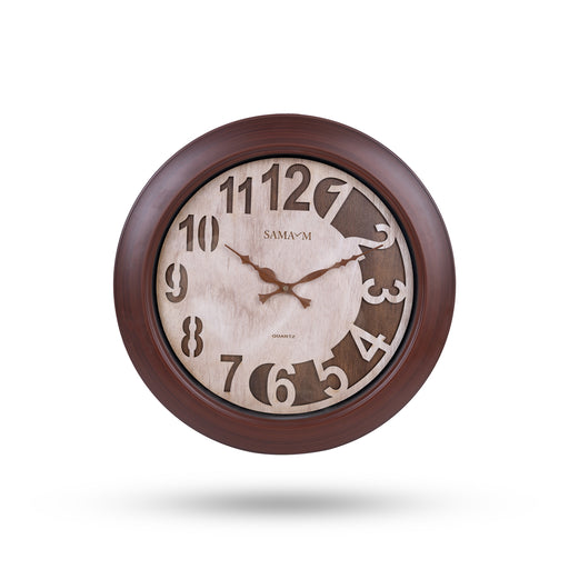 Samaym Analog Wall Clock - 16 Inches Dia | Wooden Clock/ S04 Hanging Clock For Home Wall Decor & Time Display - Wall Hanging