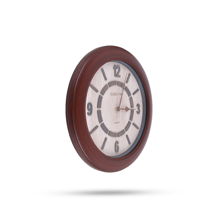 Samaym Analog Wall Clock - 16 Inches Dia | Wooden Clock/ S05 Hanging Clock For Home Wall Decor & Time Display - Wall Hanging