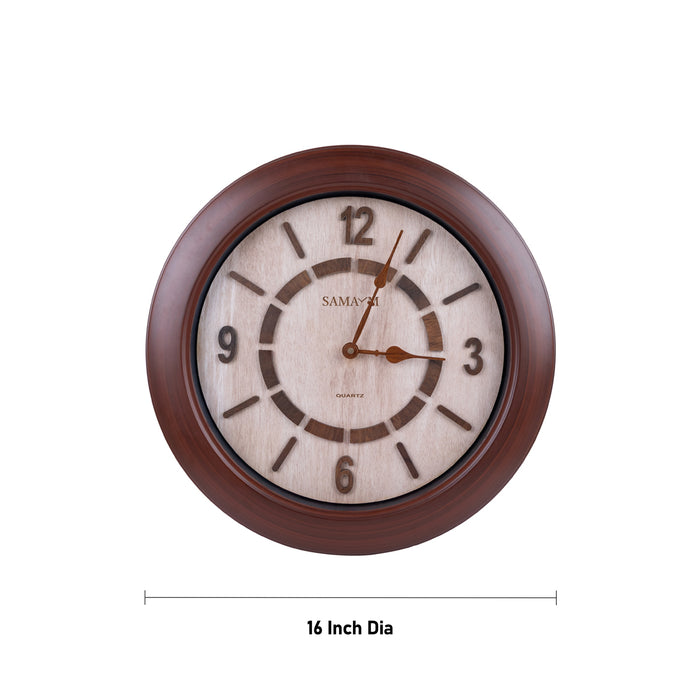 Samaym Analog Wall Clock - 16 Inches Dia | Wooden Clock/ S05 Hanging Clock For Home Wall Decor & Time Display - Wall Hanging