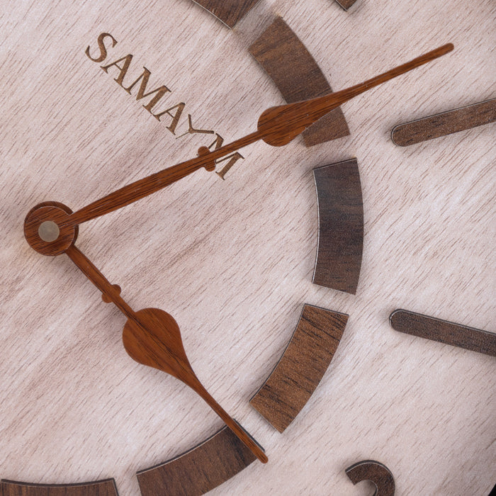 Samaym Analog Wall Clock - 16 Inches Dia | Wooden Clock/ S05 Hanging Clock For Home Wall Decor & Time Display - Wall Hanging