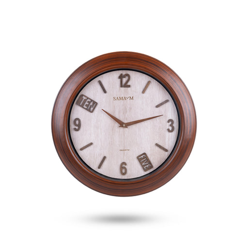 Samaym Analog Wall Clock - 16 Inches Dia | Wooden Clock/ S07 Hanging Clock For Home Wall Decor & Time Display - Wall Hanging