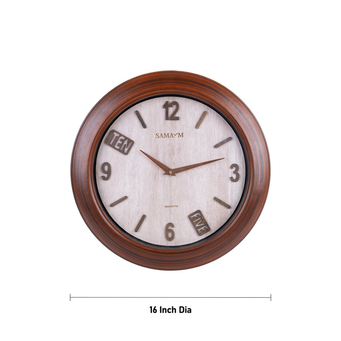 Samaym Analog Wall Clock - 16 Inches Dia | Wooden Clock/ S07 Hanging Clock For Home Wall Decor & Time Display - Wall Hanging