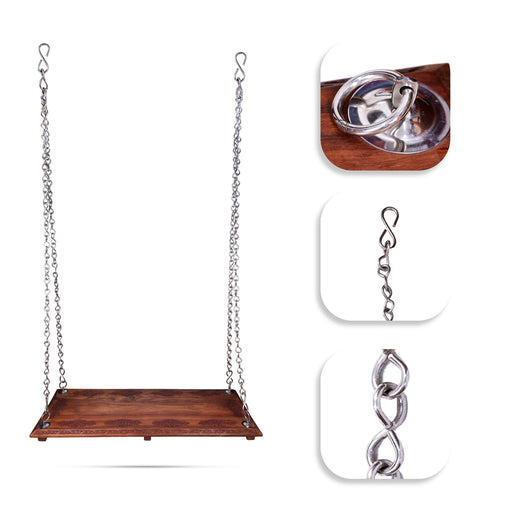 Jhula with Chain - 87 x 60 Inches | Wooden Hanging Swing / Unjal / Traditional Style Home Decor Swing - Jhulas & Unjal Items