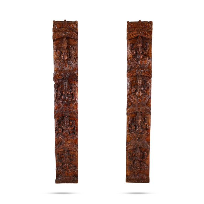 Ashta Ganesha Panel - 36 x 10 Inches | 2 Pcs Set / Wooden Wall Hanging / Vinayakar Wall Decor For Home & Pooja - Wall Hanging