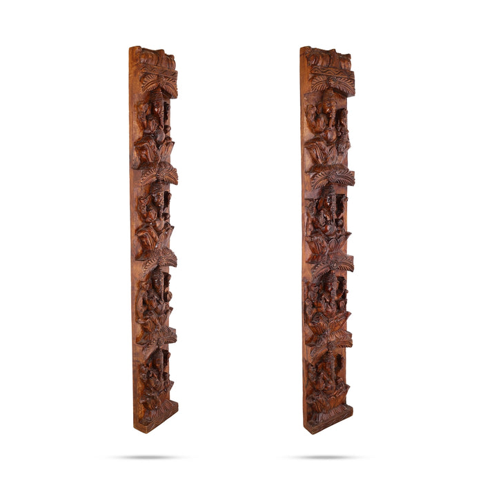 Ashta Ganesha Panel - 36 x 10 Inches | 2 Pcs Set / Wooden Wall Hanging / Vinayakar Wall Decor For Home & Pooja - Wall Hanging