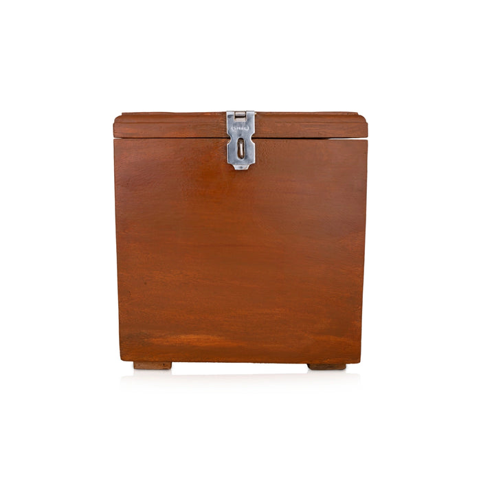 Pooja Box - 9.5 x 9 Inches | Aththi Wooden Box/ Storage Box/ Jewellery Box for Home - Pooja Box & Paduka