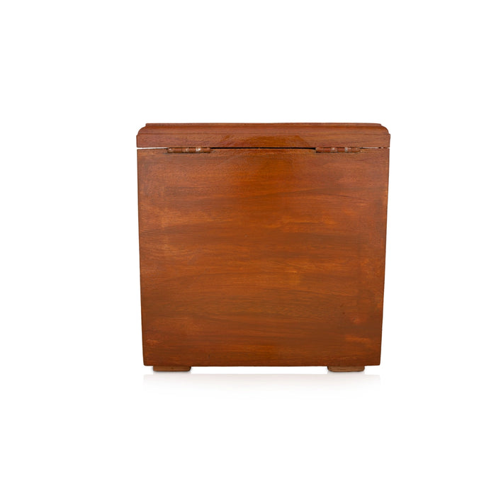 Pooja Box - 9.5 x 9 Inches | Aththi Wooden Box/ Storage Box/ Jewellery Box for Home - Pooja Box & Paduka
