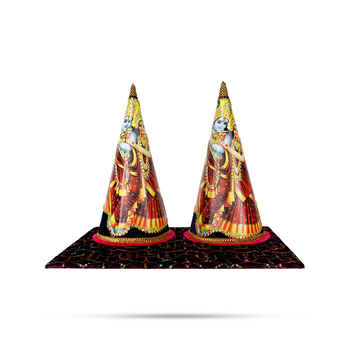 Radha Krishna Design Paruppu Thengai Koodu With Base Set- 12 X 6 Inches | Paruppu Thengai Cone For Wedding Decor - Wedding Essentials