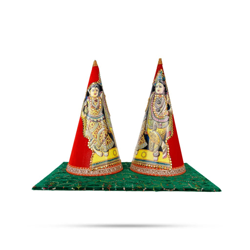 Radha Krishna Design Paruppu Thengai Koodu With Base Set- 12 X 6 Inches | Paruppu Thengai Cone For Wedding Decor - Wedding Essentials