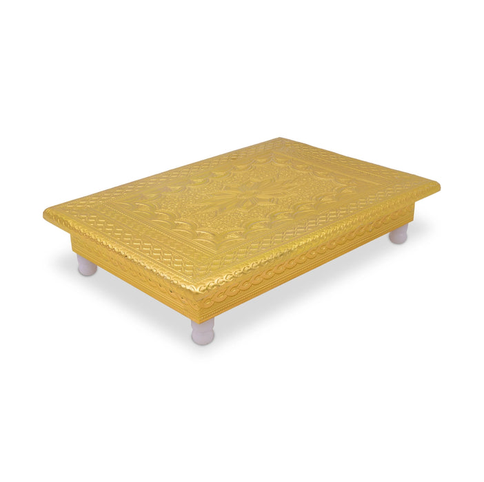 Bush Bajot - 2 x 10 Inches | Decorative Gold Pooja Chowki / Puja Bajot / Deity Pedestal for Home & Temple