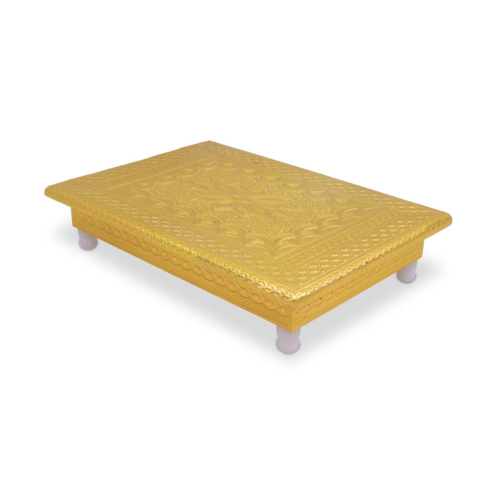 Bush Bajot - 2 x 10 Inches | Decorative Gold Pooja Chowki / Puja Bajot / Deity Pedestal for Home & Temple