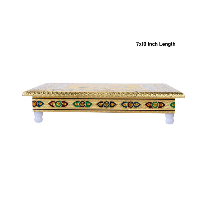 Pooja Chowki | Gold Polish Bajot/ Wooden Patla/ Meenakari Design Manai Palagai for Home - Pooja Aasan & Bajot & Pooja Mat