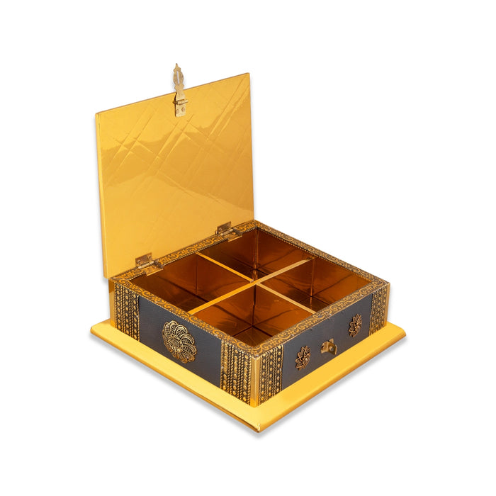 Dry Fruit Box - 8 x 8 Inches | Wood Metal Sheet Coated Dry Fruit Container/ Storage Box/ Dry Fruits Gift Box - Handicraft Items