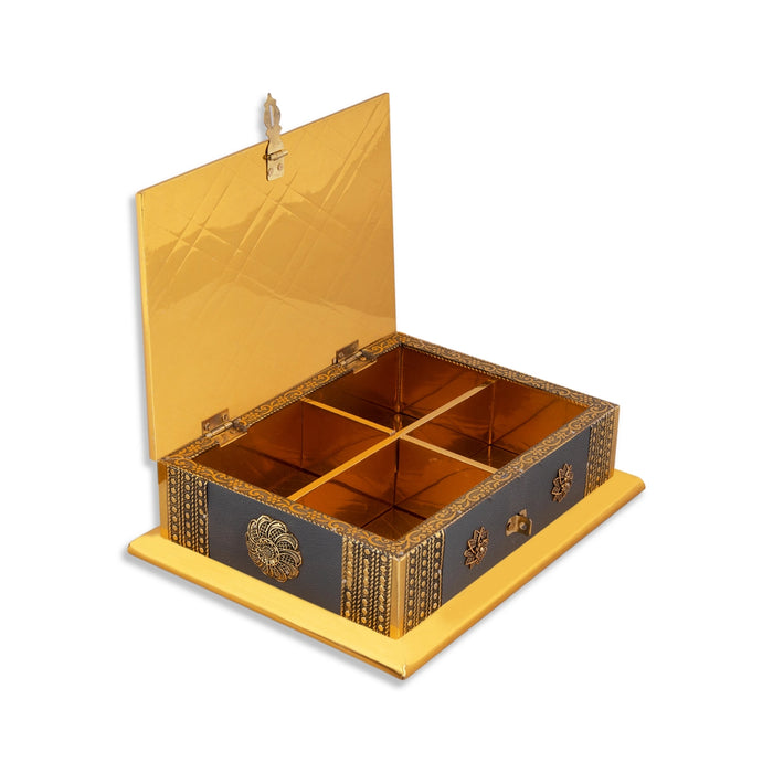 Dry Fruit Box - 9 x 7 Inches | Wood Metal Sheet Coated Dry Fruit Container/ Storage Box for Home - Handicraft Items