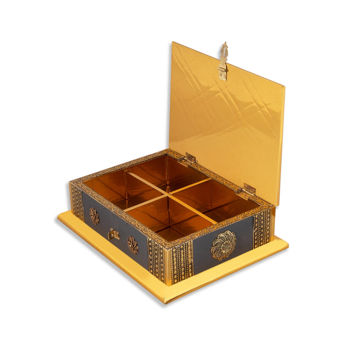 Dry Fruit Box - 9 x 7 Inches | Wood Metal Sheet Coated Dry Fruit Container/ Storage Box for Home - Handicraft Items
