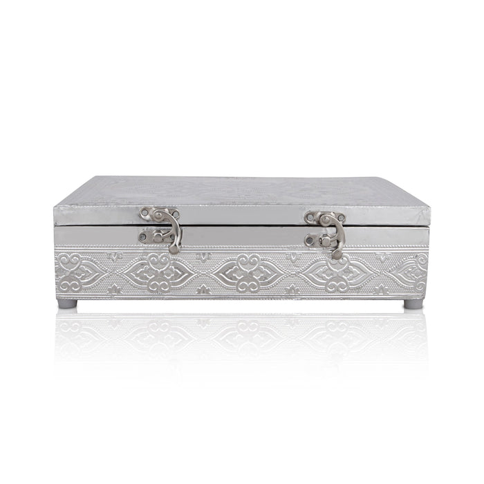 Pooja Box - 7 x 10 Inches | Silver Polish Jewellery Box/ Storage Box for Home - Pooja Box & Paduka