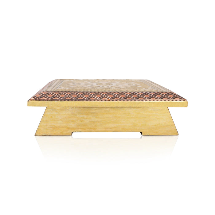 Patla - 8 x 12 Inches | Wooden Manai Palagai/ Gold Polish Bajot/ Chowki for Pooja/ 1.985 Kgs Approx - Pooja Aasan & Bajot & Pooja Mat