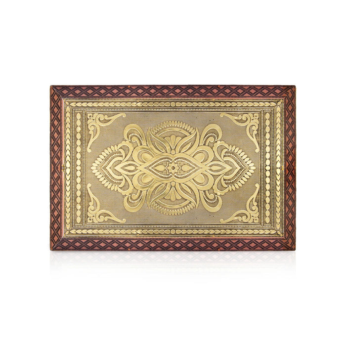 Patla - 8 x 12 Inches | Wooden Manai Palagai/ Gold Polish Bajot/ Chowki for Pooja/ 1.985 Kgs Approx - Pooja Aasan & Bajot & Pooja Mat