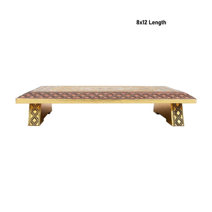 Patla - 8 x 12 Inches | Wooden Manai Palagai/ Gold Polish Bajot/ Chowki for Pooja/ 1.985 Kgs Approx - Pooja Aasan & Bajot & Pooja Mat