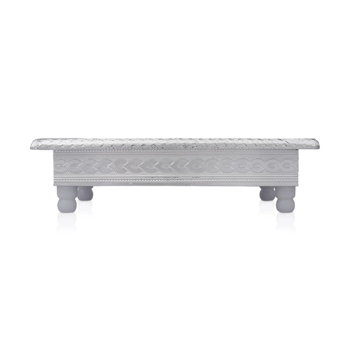 Pooja Chowki - 2 x8 Inches | Silver Polish Manai Palagai/ Bajot Bush/ Patla For Deity Decor