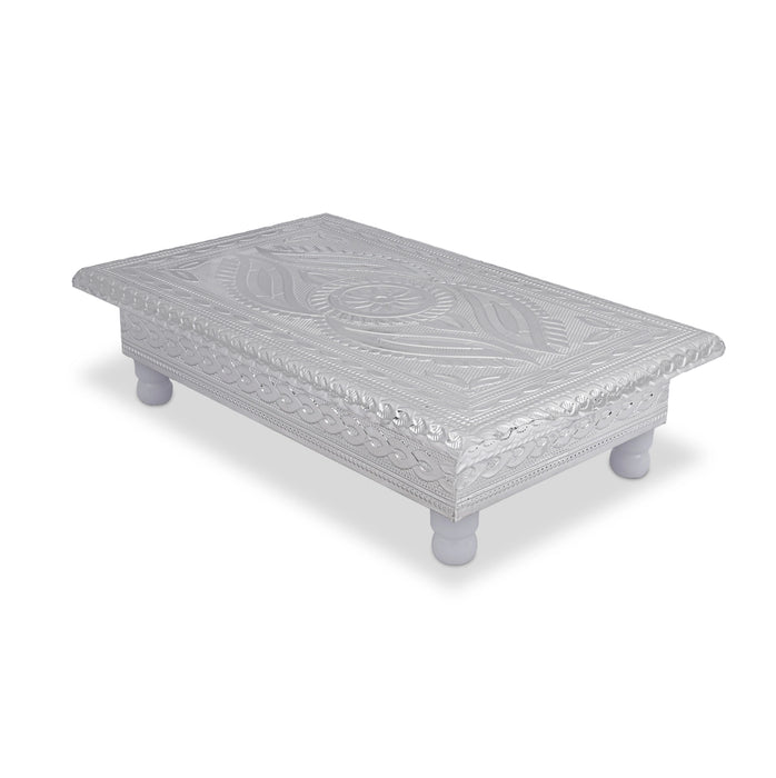 Pooja Chowki - 2 x8 Inches | Silver Polish Manai Palagai/ Bajot Bush/ Patla For Deity Decor