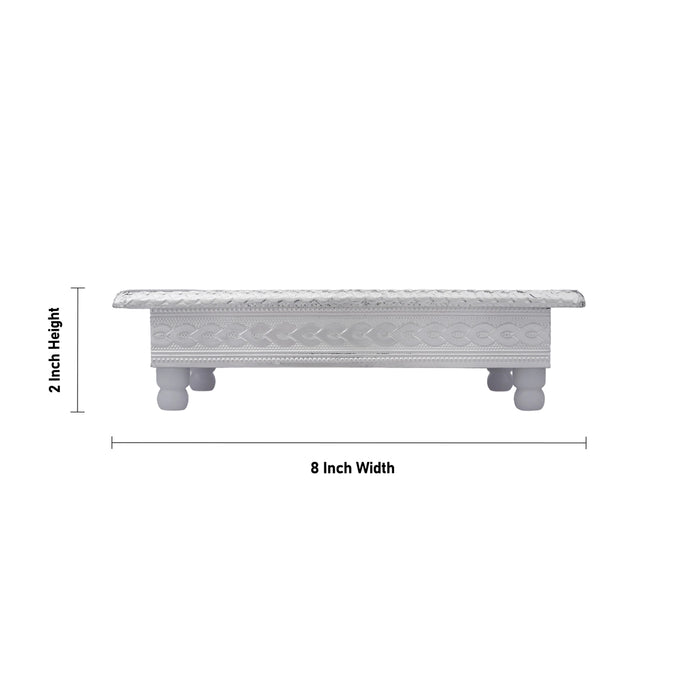 Pooja Chowki - 2 x8 Inches | Silver Polish Manai Palagai/ Bajot Bush/ Patla For Deity Decor