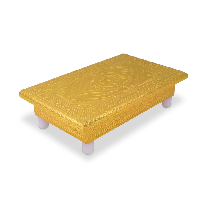 Chowki With Base - 2 x 8 Inches | Gold Polish Bajot/ Floral Design Patla/ Manai Palagai For Pooja