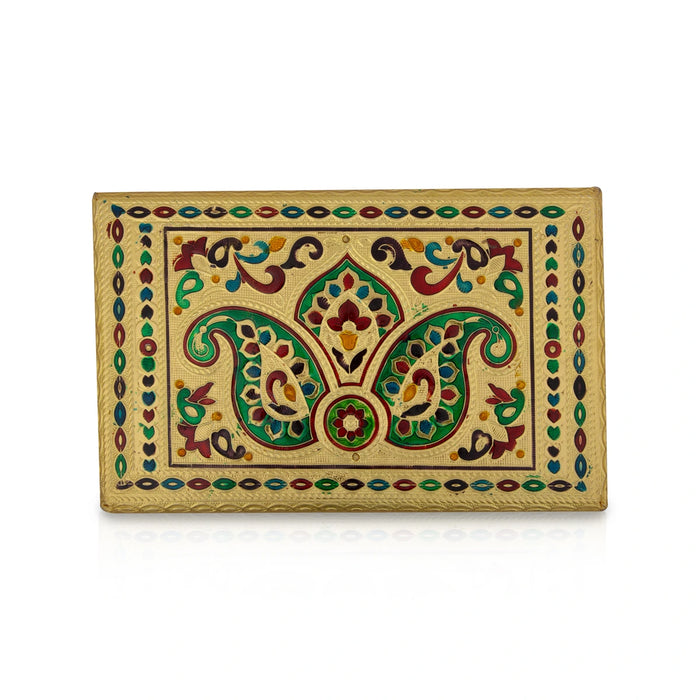Bajot - 8 x 5 Inches | Wooden Manai Palagai/ Gold Polish Meenakari Design Chowki for Pooja/ 365 Gms Approx - Pooja Aasan & Bajot & Pooja Mat