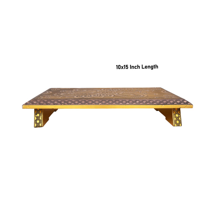 Patla - 10 x 15 Inches | Wooden Manai Palagai/ Gold Polish Bajot/ Chowki for Pooja/ 1.400 Kgs Approx - Pooja Aasan & Bajot & Pooja Mat