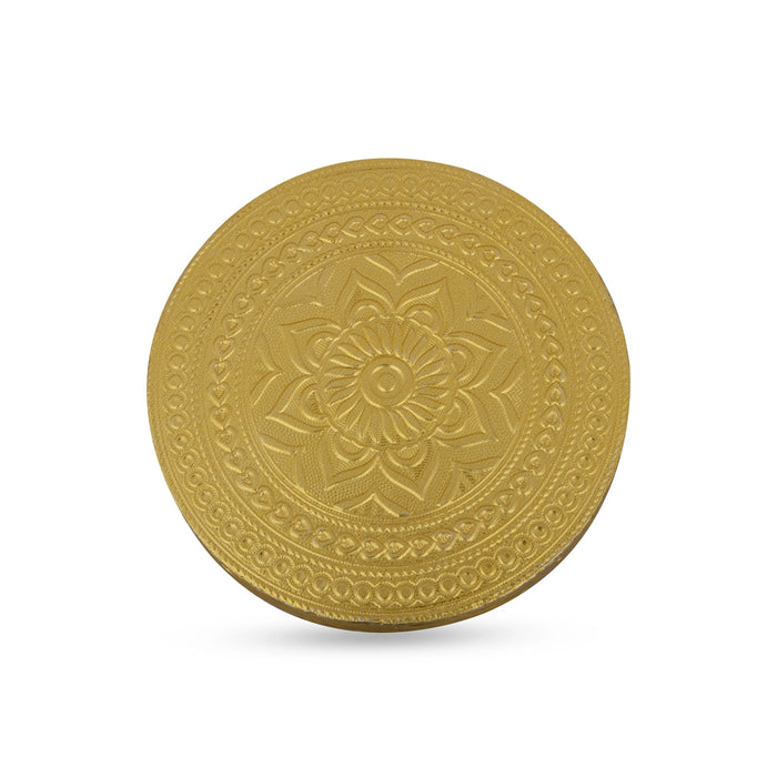 Patla Pair - 5 x 5 Inches | 2 Pcs/ Wooden Manai Palagai/ Gold Polish Bajot/ Round Chowki for Pooja/ 210 Gms - Pooja Aasan & Bajot & Pooja Mat