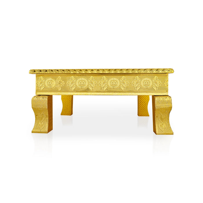 Pooja Chowki - 15 x 15 Inches | Gold Polish Bajot/ Wooden Patla/ Manai Palagai for Home - Pooja Aasan & Bajot & Pooja Mat