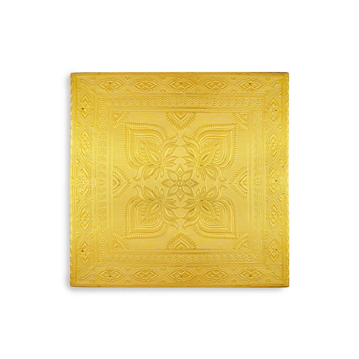 Pooja Chowki - 15 x 15 Inches | Gold Polish Bajot/ Wooden Patla/ Manai Palagai for Home - Pooja Aasan & Bajot & Pooja Mat