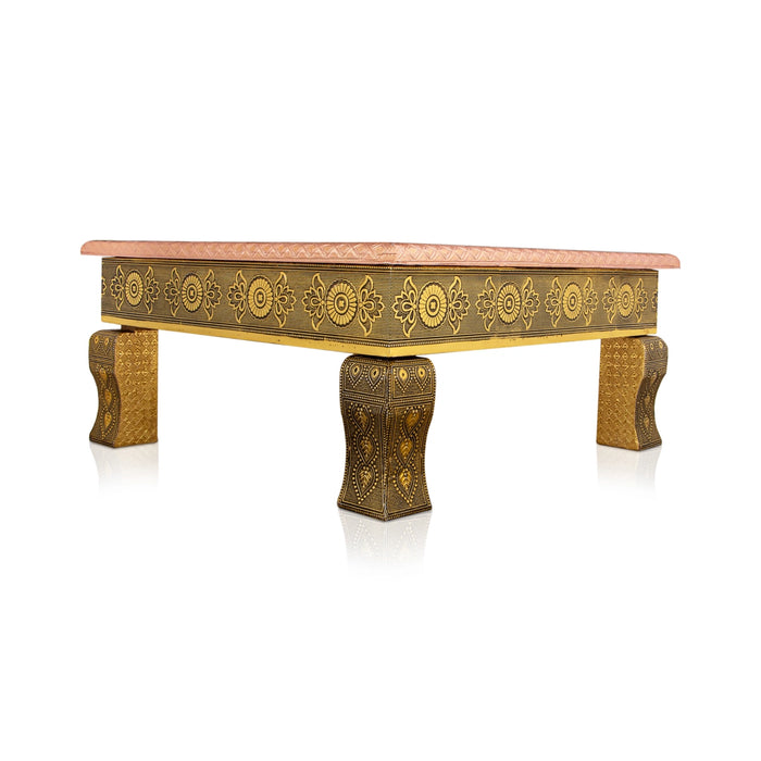 Pooja Chowki - 3 X 17.5 X 16 Inches | Wooden Bajot/ Manai Palagai/ Gold Polish Patla For Ritual - Pooja Aasan & Bajot & Pooja Mat