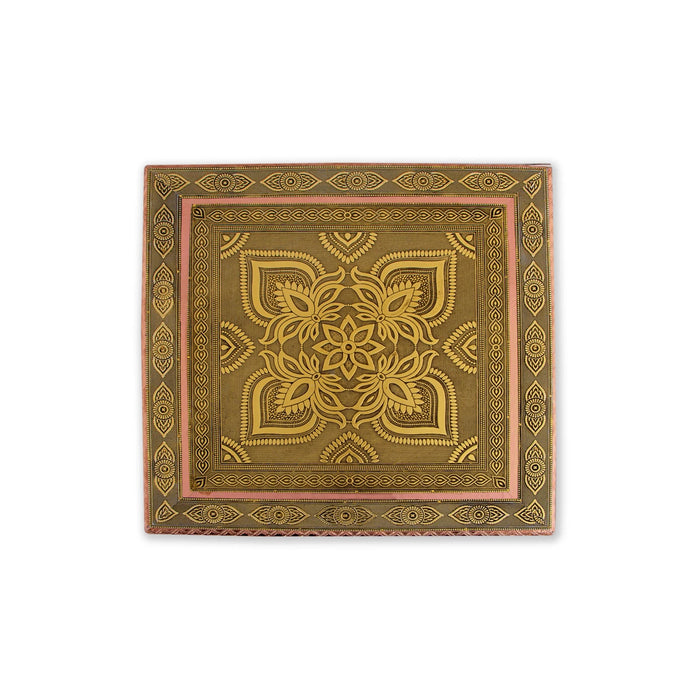 Pooja Chowki - 3 X 17.5 X 16 Inches | Wooden Bajot/ Manai Palagai/ Gold Polish Patla For Ritual - Pooja Aasan & Bajot & Pooja Mat