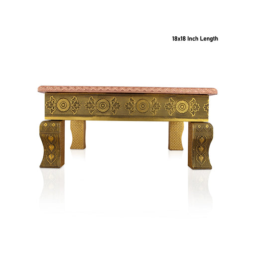 Pooja Chowki - 3 X 17.5 X 16 Inches | Wooden Bajot/ Manai Palagai/ Gold Polish Patla For Ritual - Pooja Aasan & Bajot & Pooja Mat