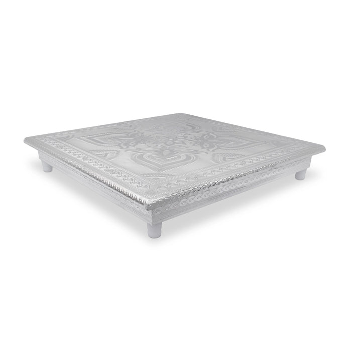 Bajot Bush - 2 x 12 Inches | Silver Polish Chowki/ Manai Palagai for Pooja & Deity Decor