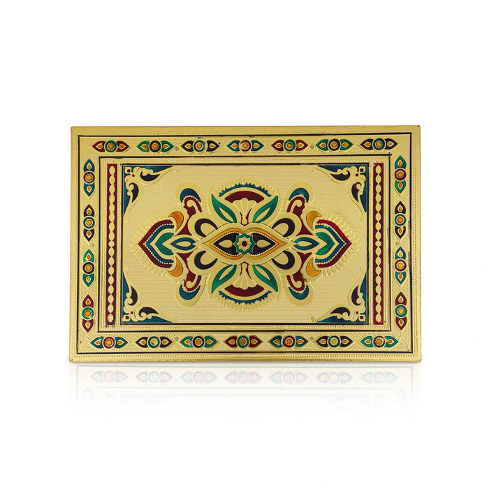 Bajot - 10 x 10 Inches | Wooden Manai Palagai / Gold Polish Meenakari Design Chowki for Pooja - Bajot