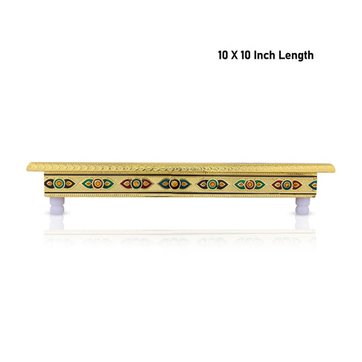Bajot - 10 x 10 Inches | Wooden Manai Palagai / Gold Polish Meenakari Design Chowki for Pooja - Bajot