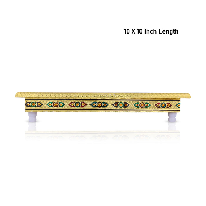 Bajot - 10 x 10 Inches | Wooden Manai Palagai / Gold Polish Meenakari Design Chowki for Pooja - Bajot